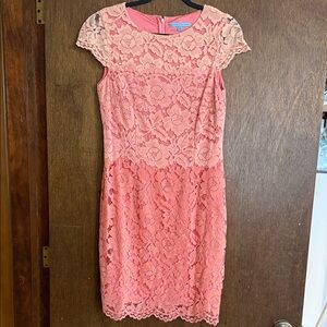 ANTONIO MELANI Coral Lace Mini Dress